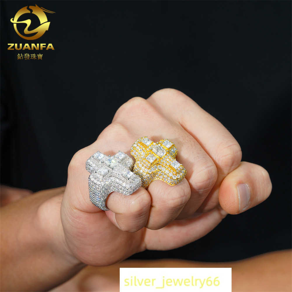 Hot selling S925 sterling silver D-color vvs moissanite ring hip-hop mens full diamond hip-hop ring accessories