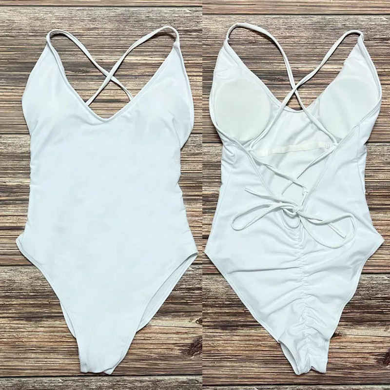 Sexy Padded One Piece Swimsuit Women Swimwear Solid Bathing Suit monokini Swimming Summer Beachwear maillot de bain femme 250213