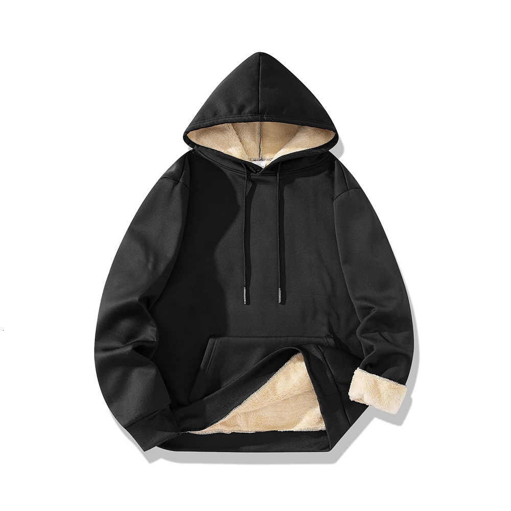 Autumn Winter Mens Fleece Lined Thermal Hoodie Sweatshirt Casual Loose Solid Color Top Round Neck Pullover Thicken 250214