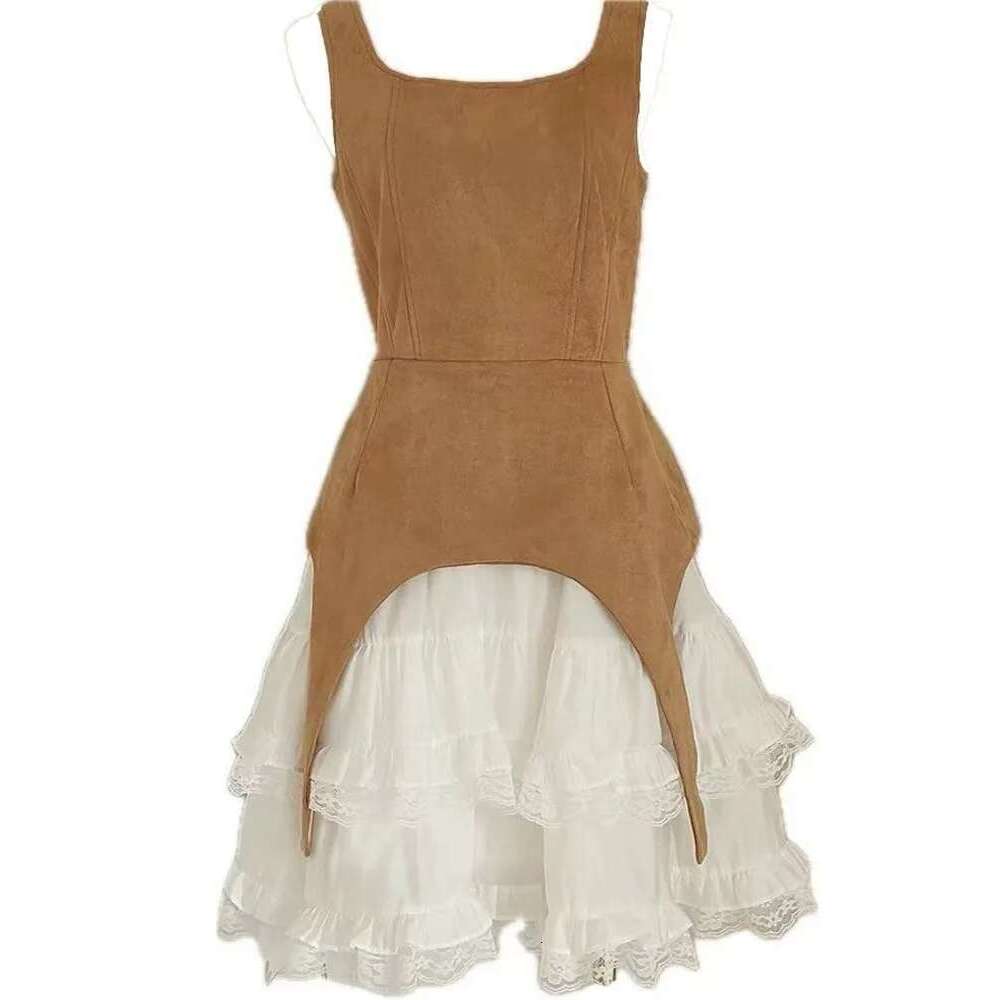 Elegant Women's Color Block Lace Ruffled Dresses Square Collar High Waist Sleeveless Slim Dress Spring 2025 New