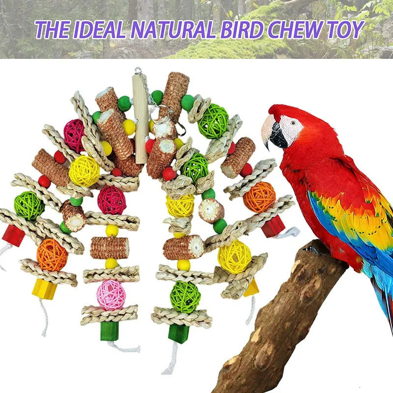 Parrot Toys Natural Corn Wood Parrot Bird Toys Love Bird Cage Funny Training Bird Toys Bite Resistant Bird Tearing Toy 250206