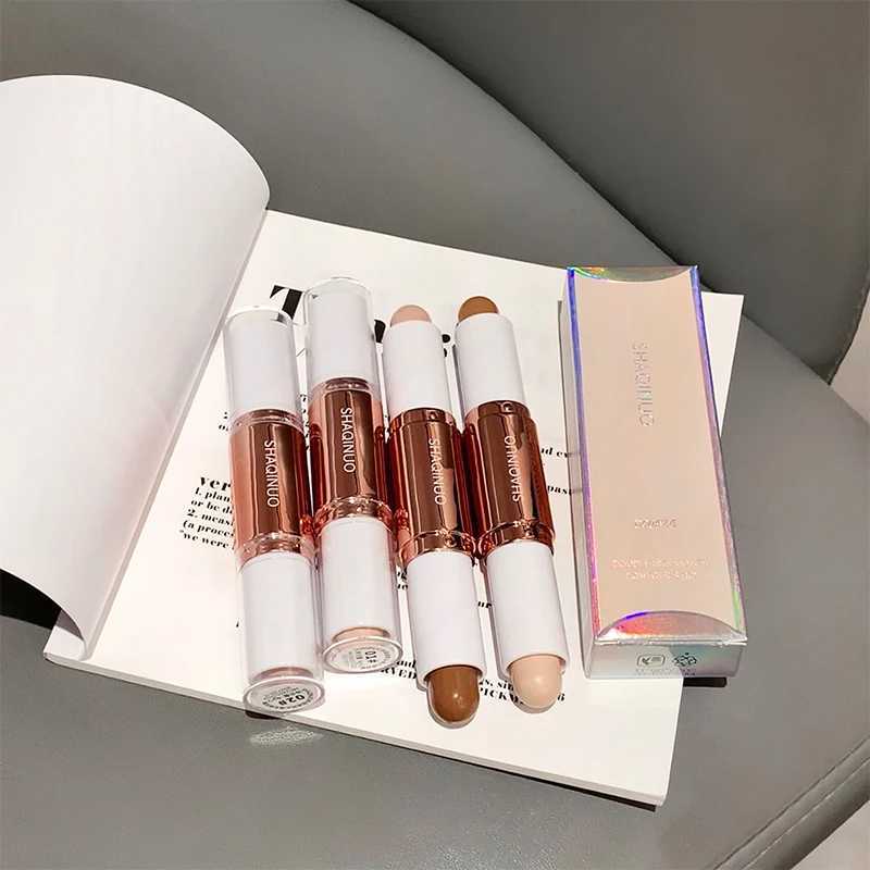 Double head fluorescent stick 3D touch nose shadow contour facial radiance keep makeup on lying down with a silk penW250217