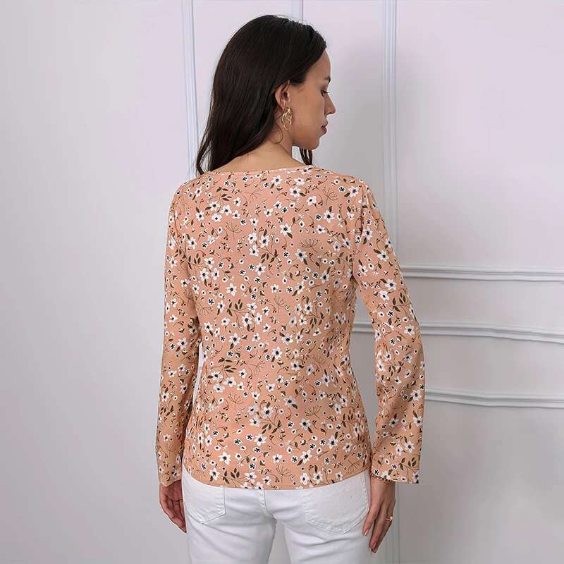 2024 Women's Small Ral Print Design Round Neck Fashion Long Sleeve Shirt Summer And Autumn Breathable Fiber New Standar