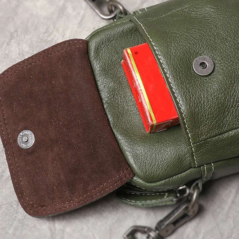 Leathfocus Men's Retro Crossbody Leather Waist Mini Cowhide Phone Sg Casual Wear Belt Bag