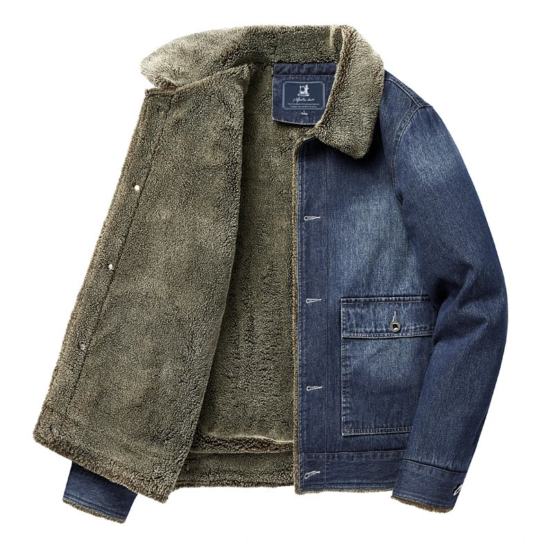 Padded Denim jacket mens 2024 winter item cashmere thick casual loose retro outdoor travel lapel top warm 250212