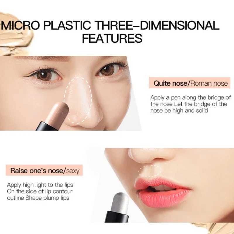 Free Shipping Nude Double-head Easy Highlight Highlighter Contour Stick Concealer Remain Face Modifcation Stereo Makeup CosmeticsW250217