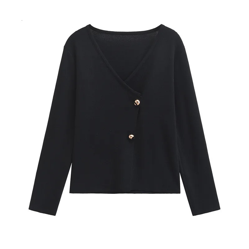 Autumn Balck Cardigans Sweater Tops Women Fashion Casual Vneck Asymmetric Knitted Jacket Female 250211