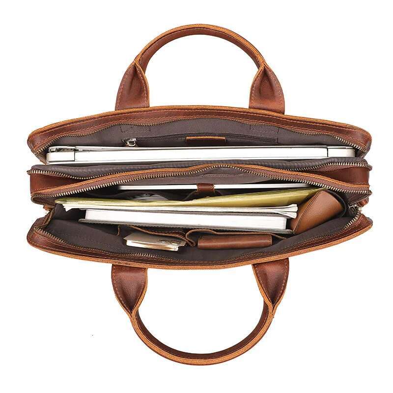 Luufan Retro Laptop Briefcase Genuine Leather Handbags Casual 16 Inch Daily Working Tote Bags Men Male Bag For Document
