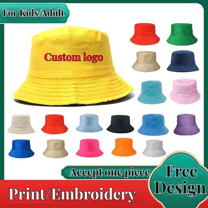 One piece custom bucket cap suitable for children Bob parents children Panama solid wide Brim cotton cap unisex Sunbonnet Fedoras fisherman hat W25021