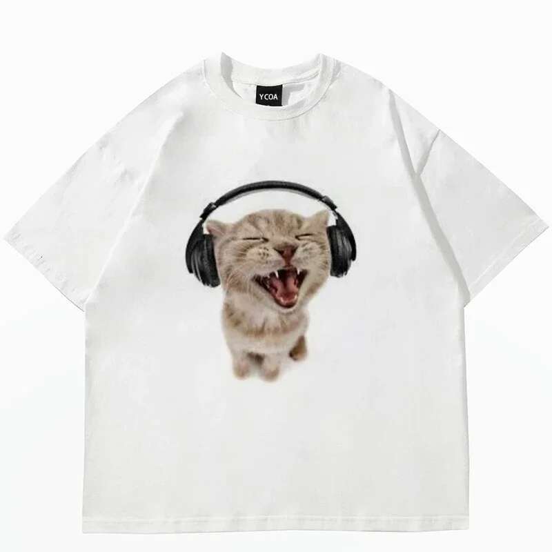 Top Cute Cat Printed Short Sleeved Women's T-shirts Haruku Fashionable Couple Loose Tops Tshirt Casual Street Style Y2K Fashion Designer T Shirt