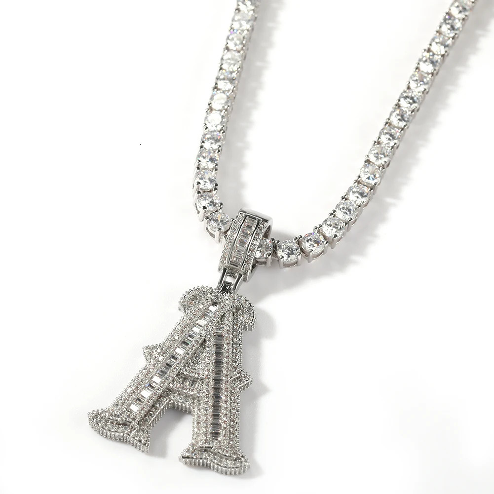 UWIN Initial Letter Pendant Necklace for Women Men Iced Out baguettecz Zircon Charms with Tennis Chain Hip Hop Jewelry for Gift 250214