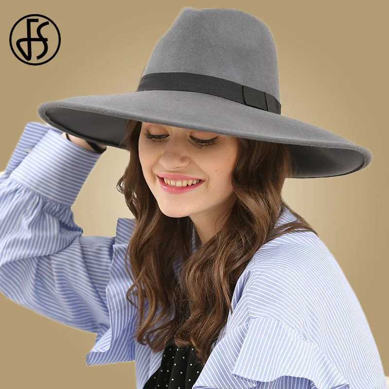 FS Chapeau Feutre Femme Fedora Womens Hat Elegant Black Womens Wide Brim Sombreros Jazz Church Hat Bow Panama Fedoras Top Hat W250217