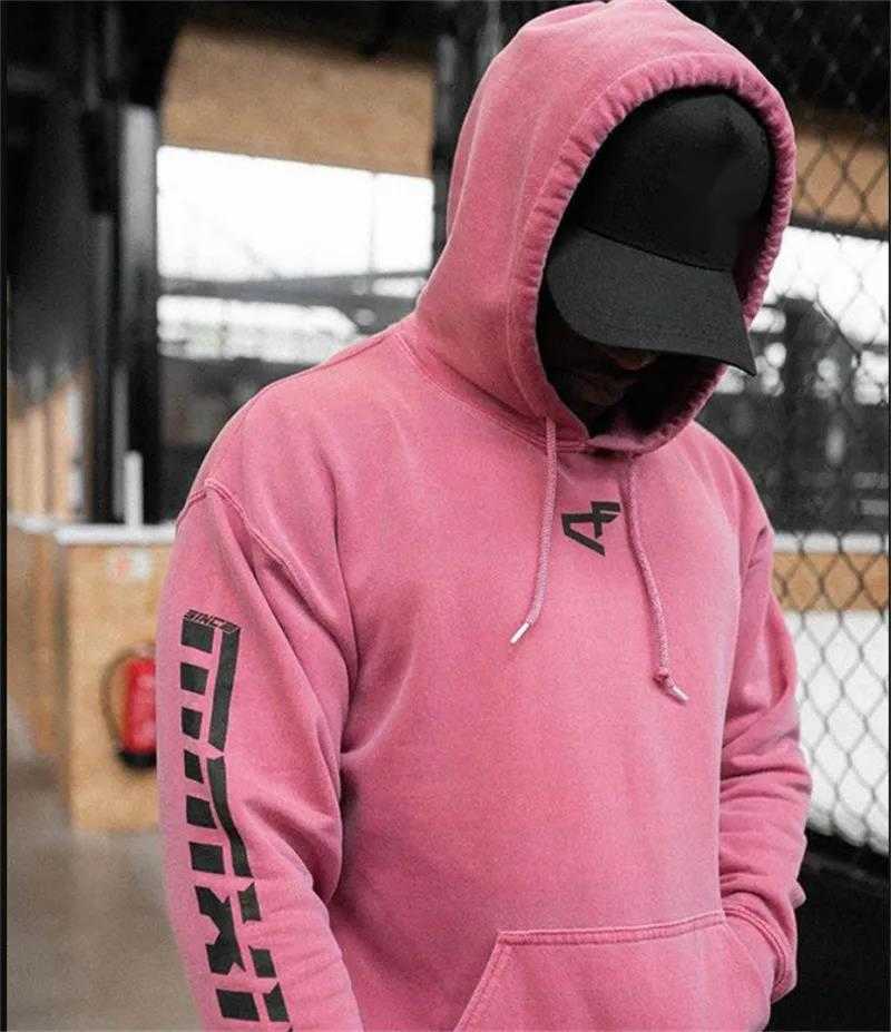 Mens Spring Fitness Cotton Hoodie Fitness Shirt Jacket High Kangaroo Pocket Fitness Zipper M250217