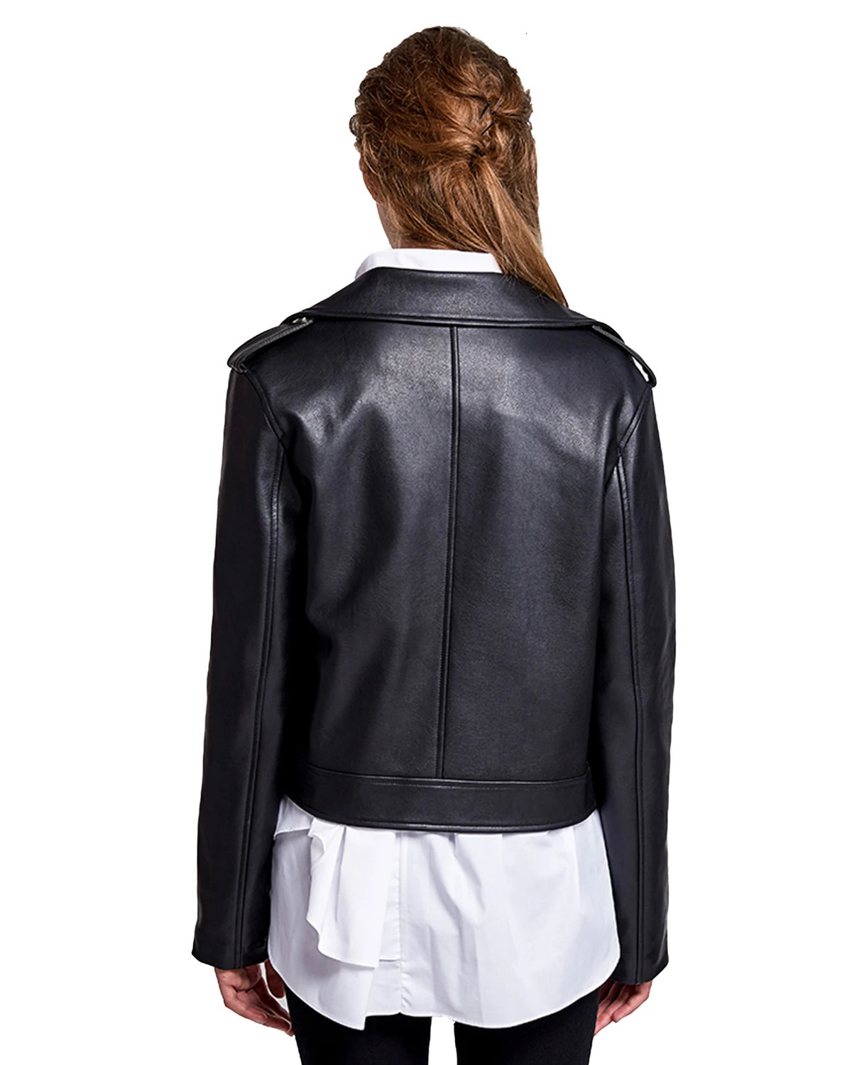 Womens Classic Faux Leather Moto Jacket Casual Pleather Jackets Short Coat 250211