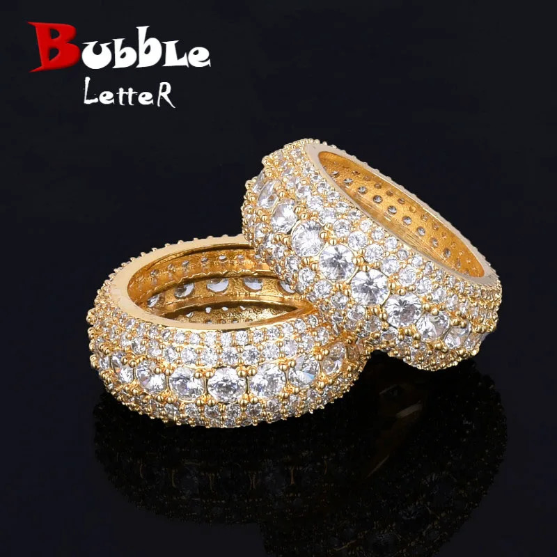 Mens Ring Copper Charm Gold Cube Zircon Ice Out Fashion Hip Hop Jewelry 250214
