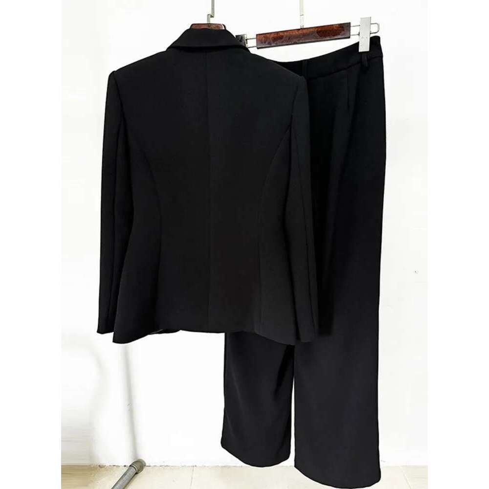 Elegant Women's 2 Pcs Set Lapel Single Button Embroidered Flares Blazer High Waist Solid Pants 2025 Spring New Tide