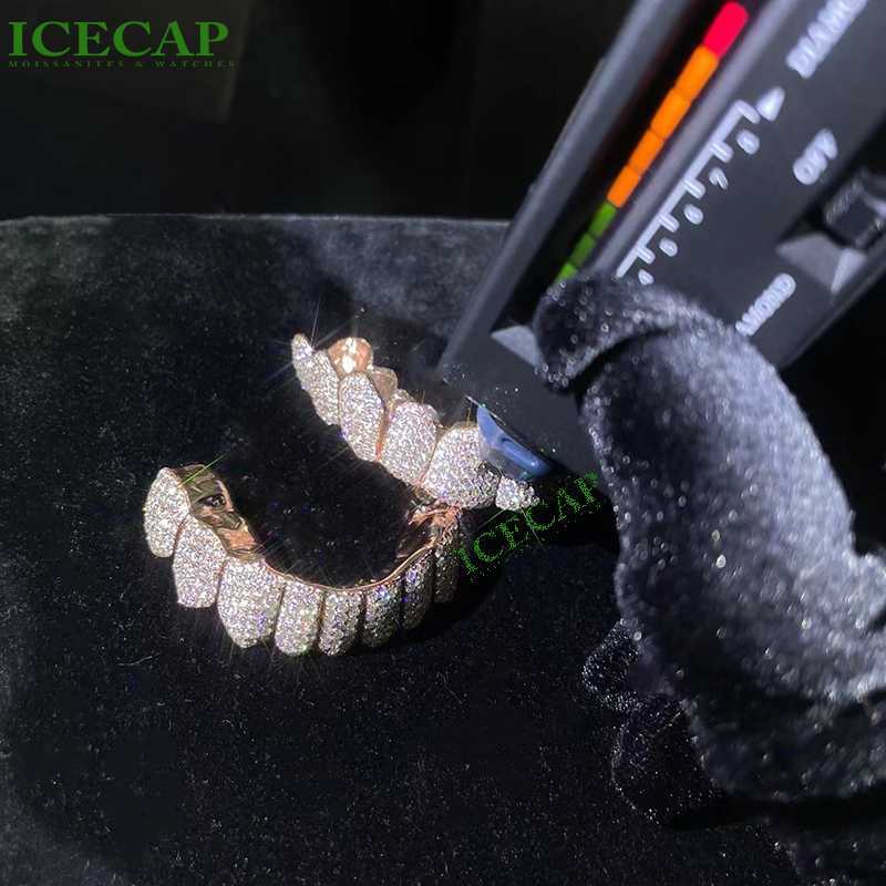 Custom VVS Moissanite Diamond Grillz For Teeth Single Iced Out Hip Hop Rose Gold Grillz Teeth 925 Sterling Silver Men Grillz