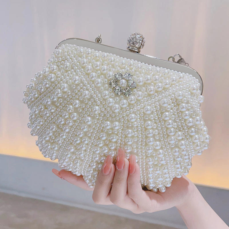 New pearl clutch bag banquet evening bag rhinestone handbag