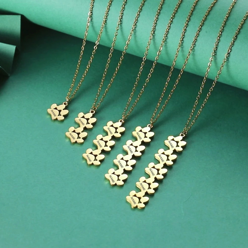 Cyprus Dog Paw Custom Engrave Name Necklace For Women Men Stainless Steel Hip Hop Pet Pendant Jewelry Gifts Lovers 250210
