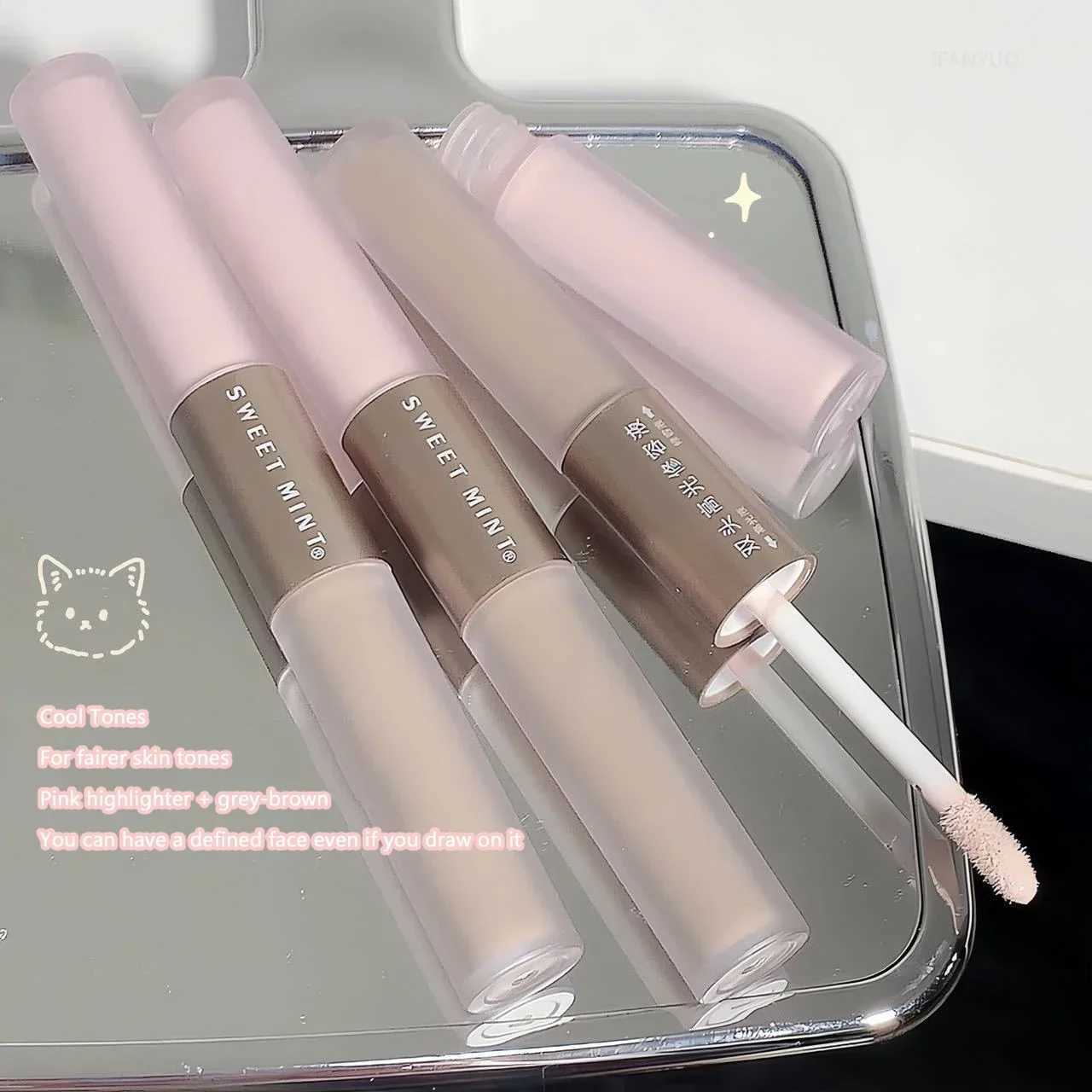 Double sided highlight contour stick 2 in 1 concealer cement gray three-dimensional bronze cosmetic penW250217