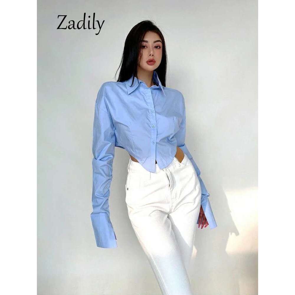 Zadily 2023 Spring Korean Style Long Sleeve White Shirt Women Sexy Button Ladies Crop Tops Blouse Street New In Female Clothing