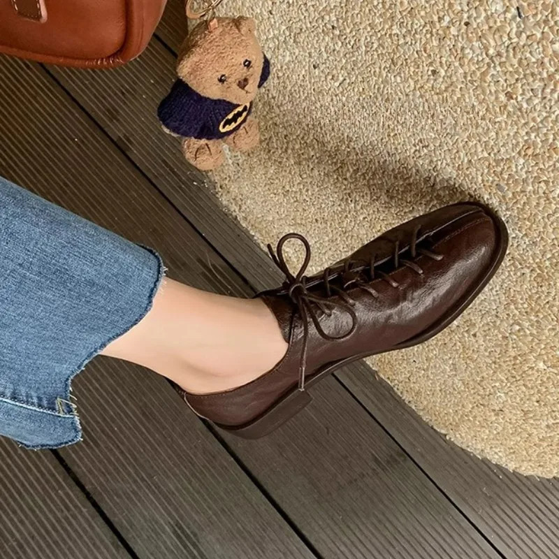 Leather Lace Oxford Basic Block Heel Womens High Foot Derby Outdoor Sports Shoes 250218