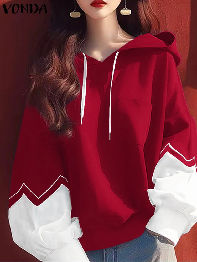 VONDA Women Hoodies Pullovers Casual Long Sleeve Autumn Sweateshirts Oversized Lantern Patchwork Tops Femininas 250213
