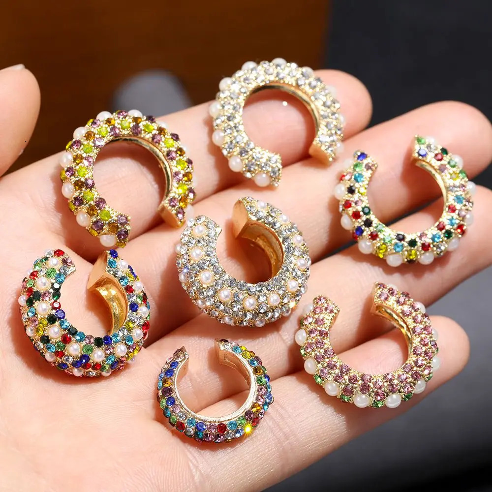 1Pcs CZ Cuff Earrings for Women Small C Shape Ear Colorful Rhinestone Clip Crystal Earcuff Without Piercing 250213