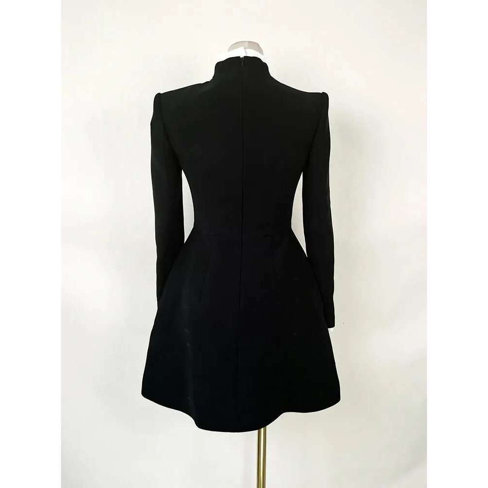 Hit Color Patchwork Bowknot Slimming Dress For Women Stand Collar Long Sleeve High Waist Temperament Dresses Female Fashion