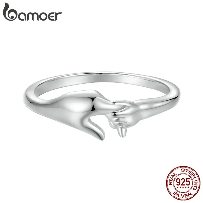 Original 925 Sterling Silver Hand In Hand Family Ring White Gold For Women Mother Day Birthday Gift Fine Jewelry 250213