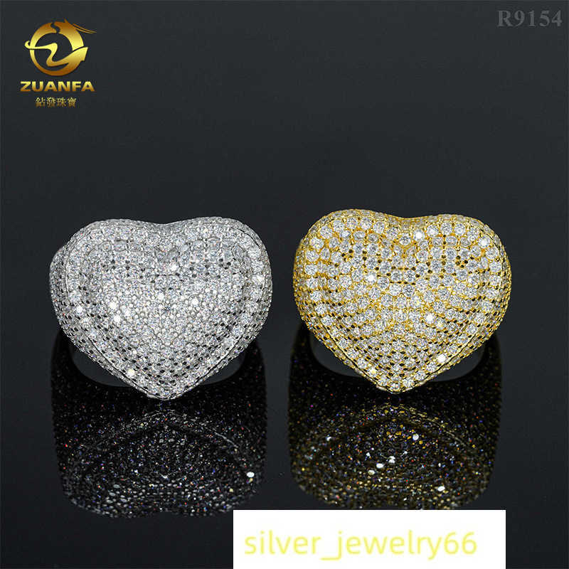 Diamond Hair New Personalized Heart Ring Pure Silver Moissanite D-Color GRA Certificate Trade Mens Hip Hop Ring