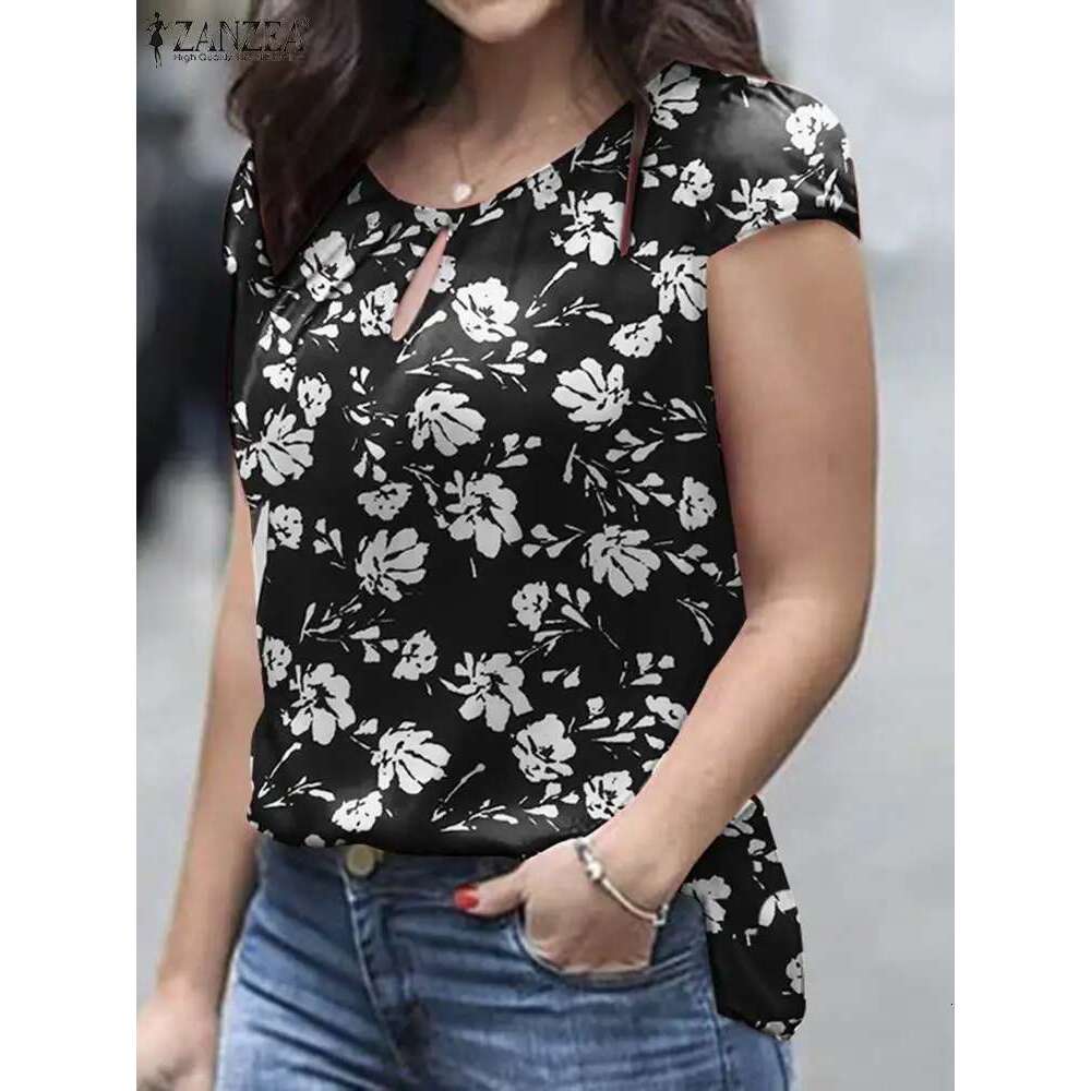 Elegant Women Short Sleeve Ral Blouse ZANZEA Summer Fashion Tunic Tops Bohemain Work Holiday Shirt Casual O Neck Blusas Femme