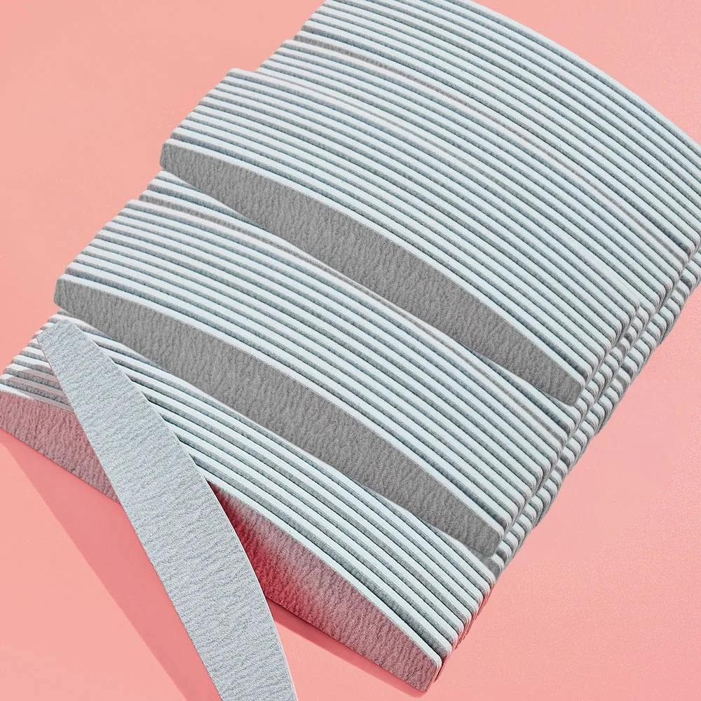 50Pcs/Pack Zebra Curve Nail Files 100/80 Grit Double Sided Gray Buffer Block Files UV Gel Salon DIY Beauty Nails Care Tools 250214