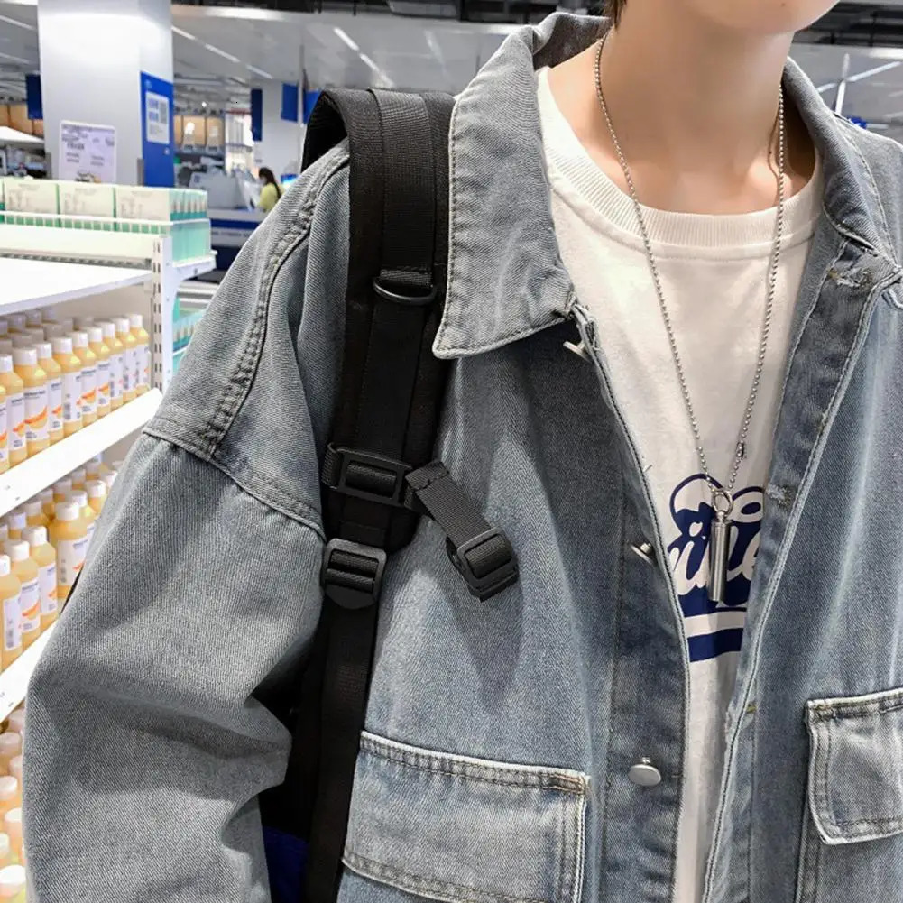 Mens Denim Jacket Stylish with Lapel Flap for Spring Autumn Casual Single Breasted Outerwear Men 250212