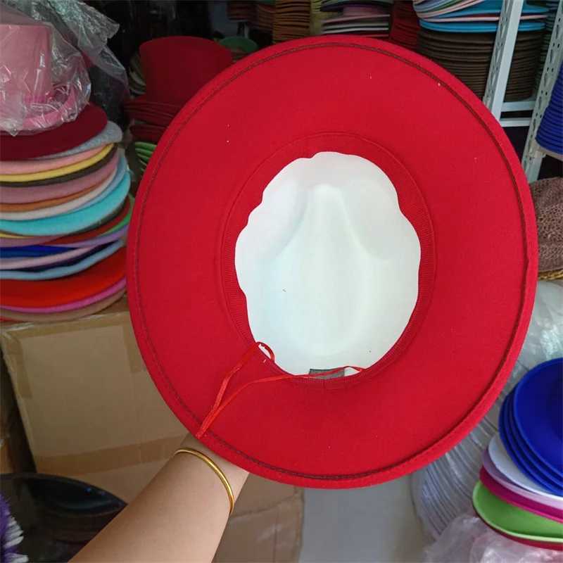 Red Rhinestone Cowboy Hat New Fedora Hat Panama New Womens Splicing Jazz Hat Party Stage Performance Female Hat X250217