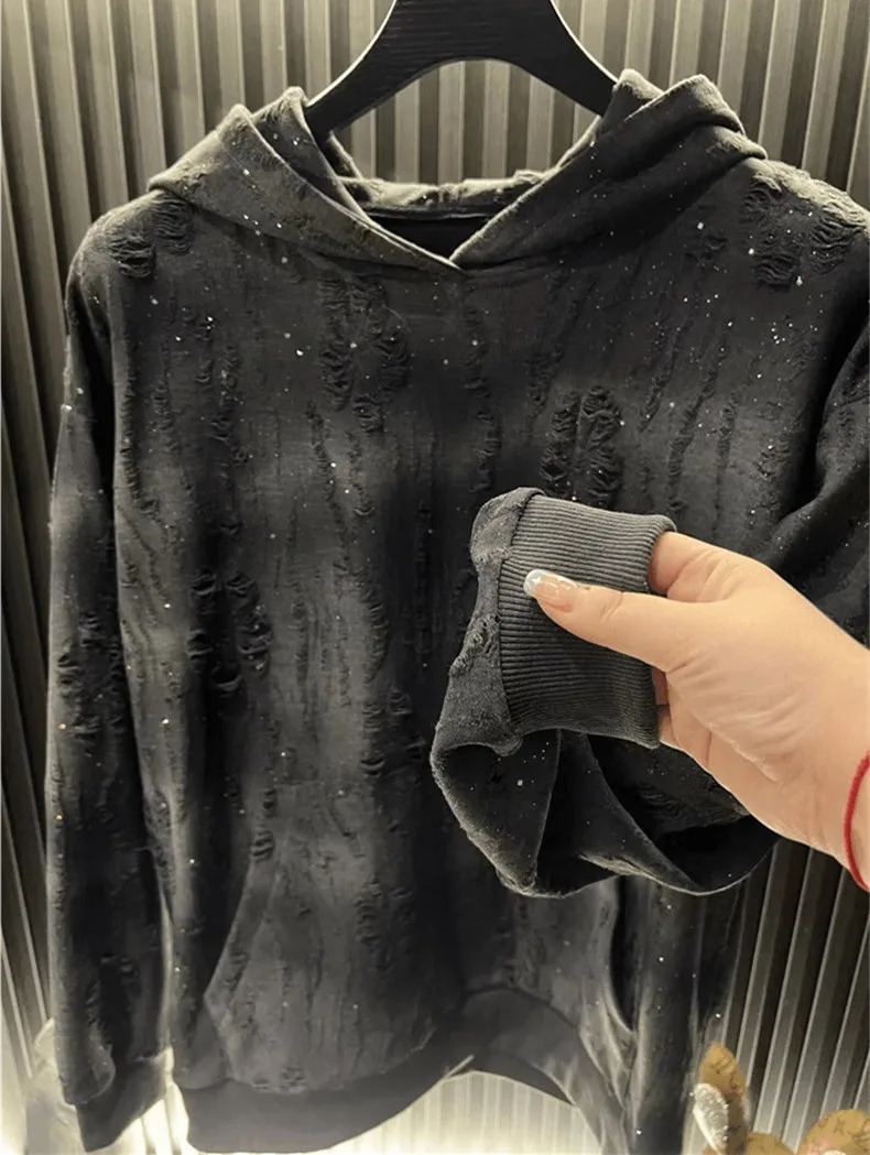 Y2K Techwear Autumn Tassel Hoodie Mens Tear Cargo Hoodie Fashion Mens Street Clothing Pocket Patch Work Color Hoodie 250211