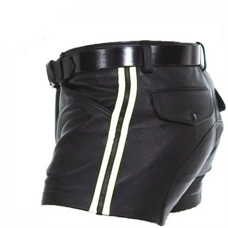 Solid Color PU Leather Pants Casual Mens Short Summer Fashion Trend Club Punk Style Shorts for Men 250214
