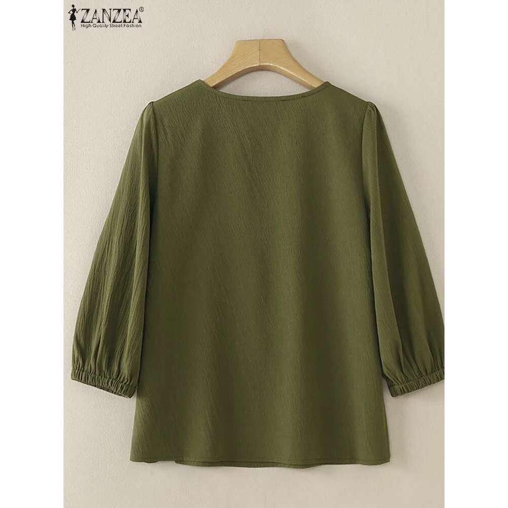 Women Elegant 3/4 Sleeve Shirt Spring Summer Blouse ZANZEA Casual O Neck Blusas Stylish Solid OL Work Tops Tunic Femininas