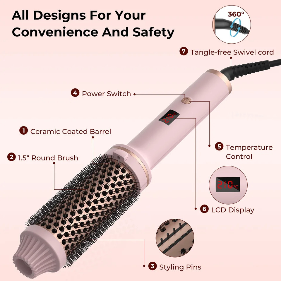 1.5 Inch Hair Curling Iron Brush Ceramic Thermal Brush Heated Round Brush Hair Electric Heating Brush Electric Hair Curler Comb 250214