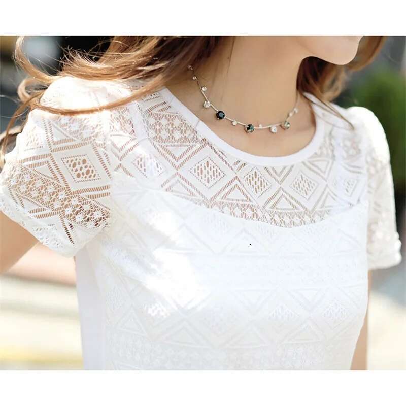 New Women Clothing Chiffon Blouse Lace Crochet Female Korean Shirts Ladies Blusas Shirt White Blouses Slim Fit Tops 2023