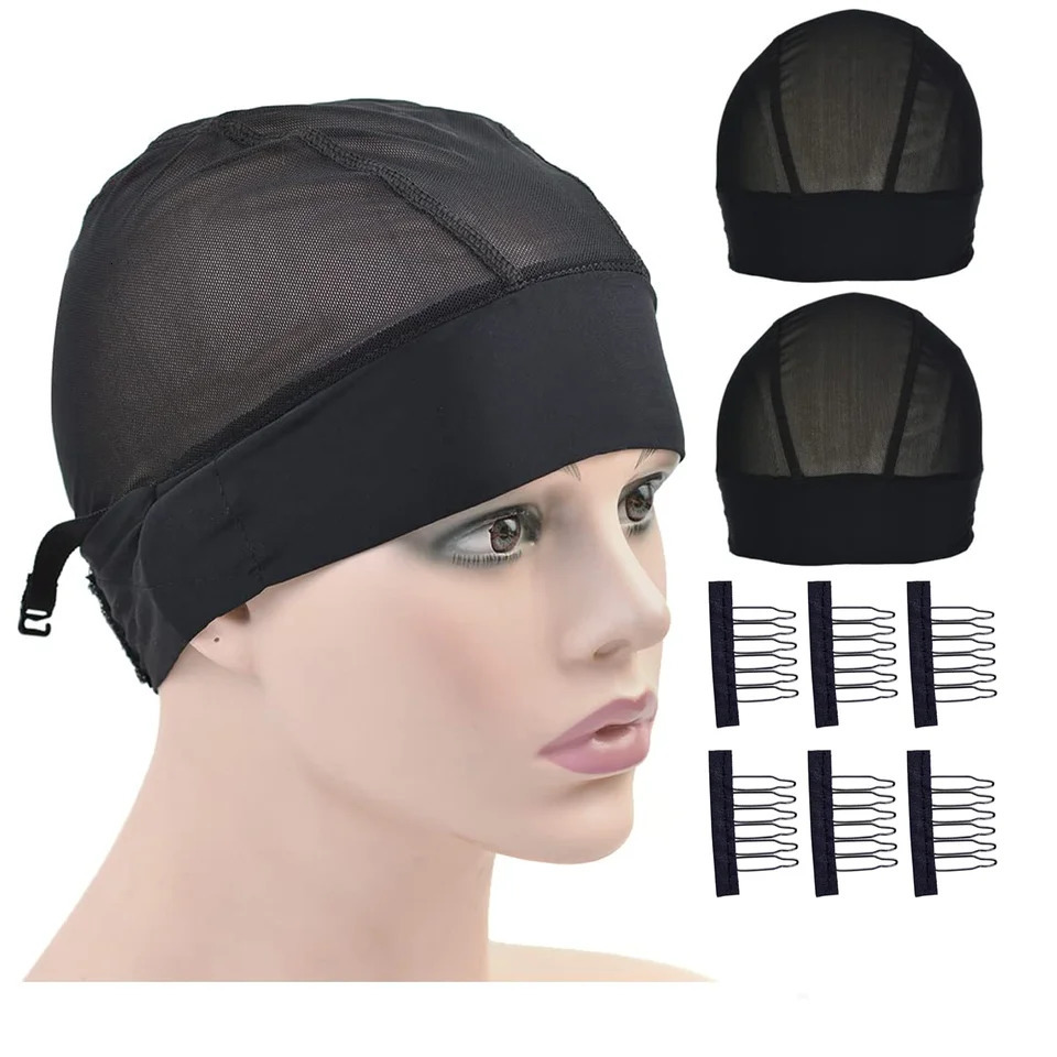2 Pcs Headband Wig Caps Adjustable Mesh Wig Grip Cap Ice Silk Material for Making Headband Wigs with Adjustable Hook 6pcs Clips 250214