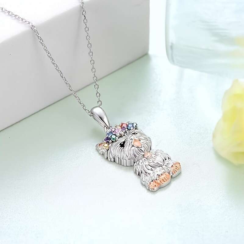 Cute Colorful Dog Small Animal Pendant Necklace, Earring Set, New Year Gift, Clavicle Chain Jewelry