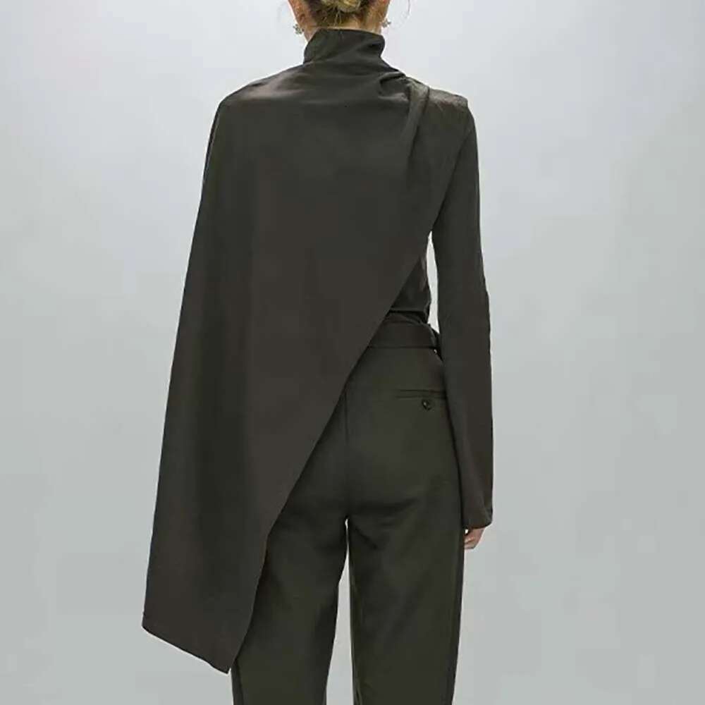 2025 Spring And Summer New Women's T-Shirt Y2k Simple Casual Commuter Flare Sleeve High Neck Shawl Style Top Two Piece Set