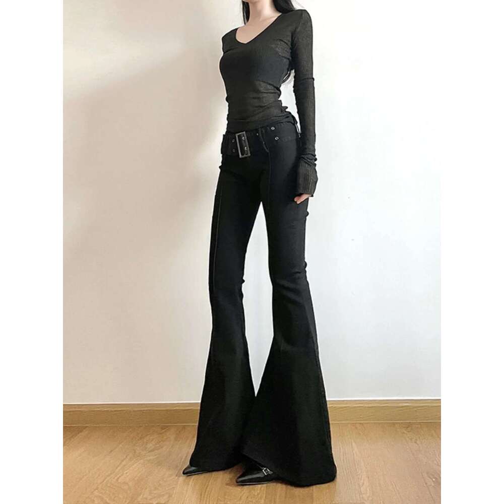 Women's Black Flare Y2k Retro Emo 2000S Streetwear Fashion Trousers Haruku Wide Yoga Pants 90S Aesthetic Clothes