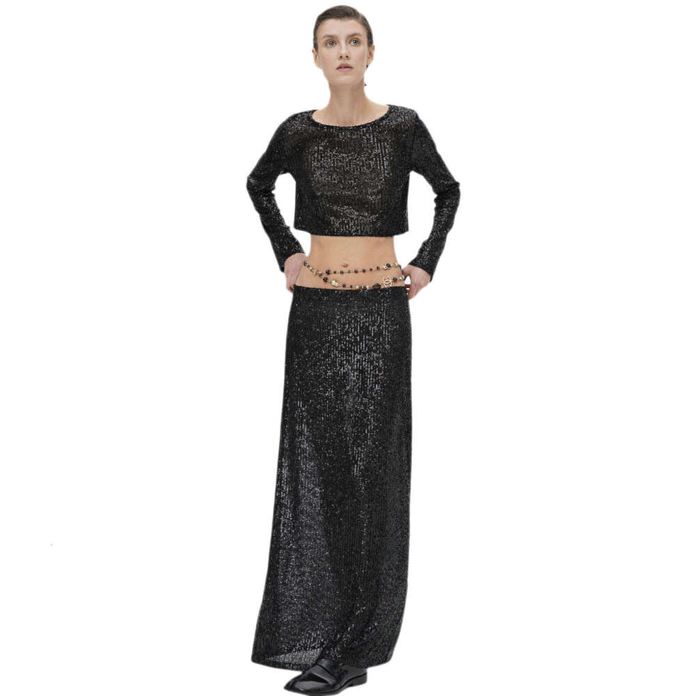 Spring Autumn Hot Women's Sleeve Top, Long Half Skirt, Shining Set, 2025 New Style, Unique and Elegant Clothing