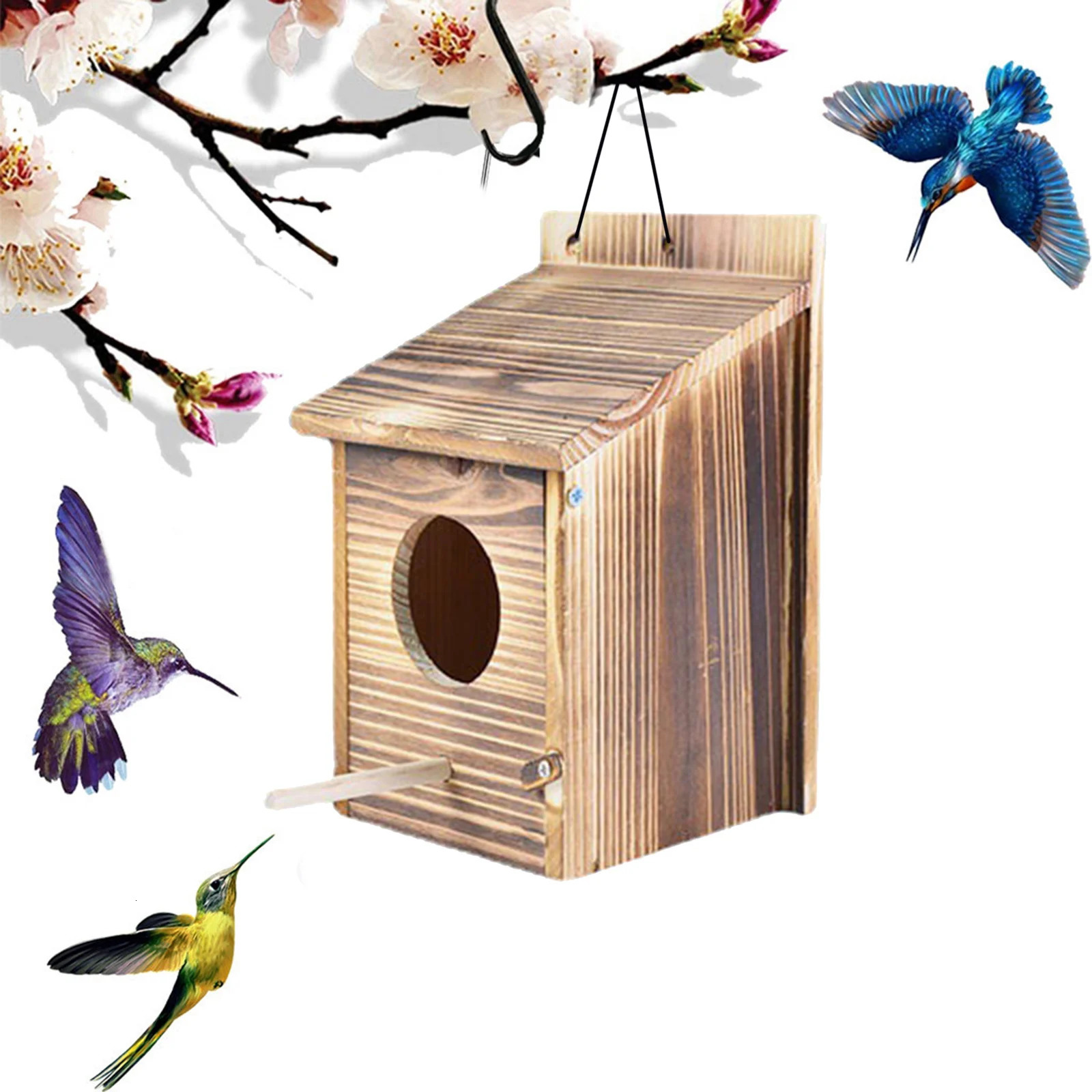 Wooden Bird House Outdoor Weatherproof Parrot Bird Nest Breeding Sleeping Box Paint Decorative DIY Storage Hanging Birdhouse 250206