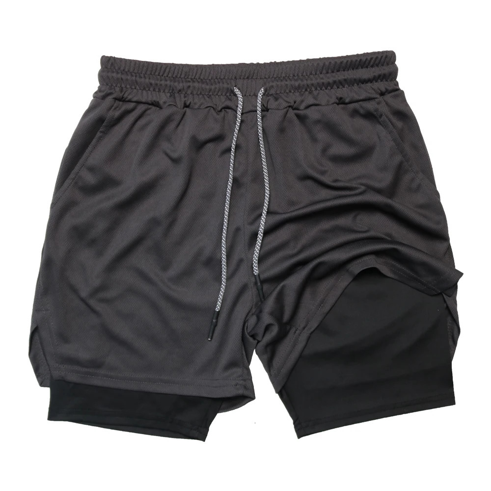 Mens Double Layer Fitness Shorts Men Gym Training 2 in 1 Sports Quick Dry Workout Jogging Deck Summer 250214