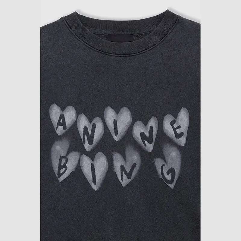 24 Winter New North American Niche AB Love Letter Printing Washing Water Frying Color Old Black and Gray Women's Sweater