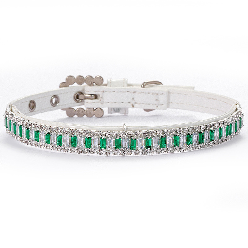 Dog Necklace with Green Crystal Rhinestone, Leather Collar Dogs, Princess Fashion Neck Decoration, Adjustable Pet Collars Going Out for A Walk, Party
