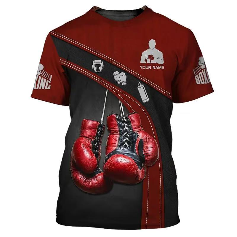 Men's printed summer new boxing short sleeved quick drying breathable T-shirt, running sports fitness boxing suit